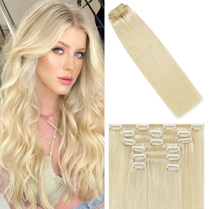 WindTouch Clipin Hair Extensions  85g Platinum Blonde 7pcs 18 inch Soft Straight Real Human Hair